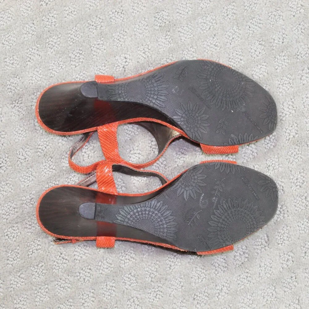 Anne Klein Sz 6.5M Orange Jeweled Snakeskin Wedge Heel Shoes